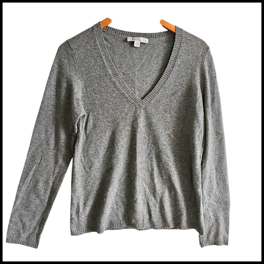 Caslon Cashmere Sweater V-Neck Long Sleeve Soft Knit Gray‎ Size L